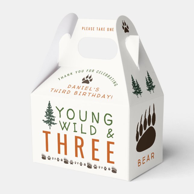 Young Wild and Three Forest Birthday Favour Box (Front Side)