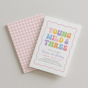 Young Wild and Three Gingham Girls 3rd Birthday Invitation