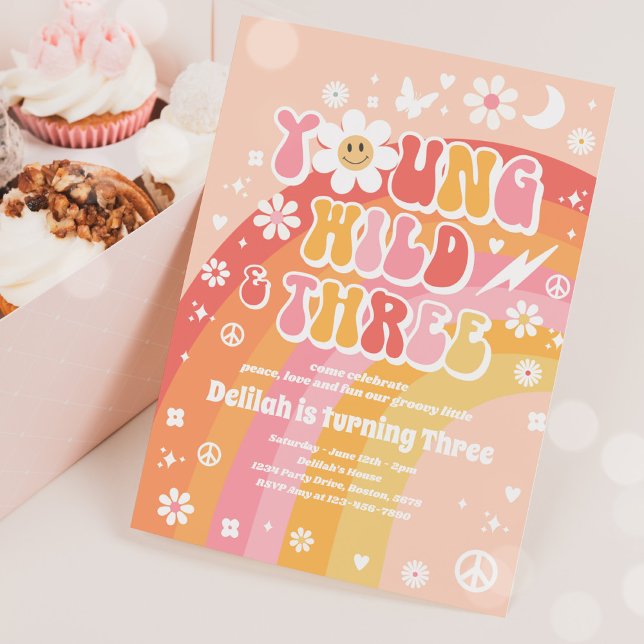 Young Wild And Three Hippie 3rd Birthday Party Invitation (Creator Uploaded)