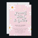 Young Wild And Three Kids Birthday Party Invitation<br><div class="desc">This pink birthday invitation features flowers and the title "young,  wild,  and three" to invite friends and family to celebrate your little one's 3rd birthday!</div>