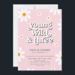 Young Wild And Three Kids Birthday Party Invitation<br><div class="desc">This pink birthday invitation features flowers and the title "young,  wild,  and three" to invite friends and family to celebrate your little one's 3rd birthday!</div>