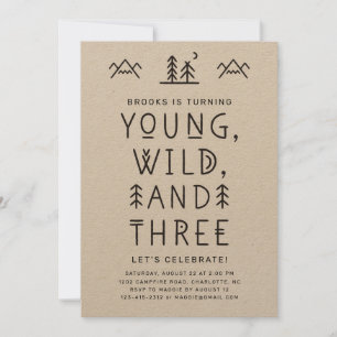 Young Wild and Three Kraft Birthday Invitation
