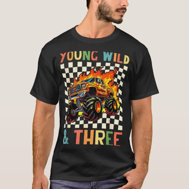 Young Wild And Three Monster Truck 3rd Birthday 3y T-Shirt (Front)