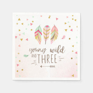 Young wild and three Paper Napkin Pink Gold Girl