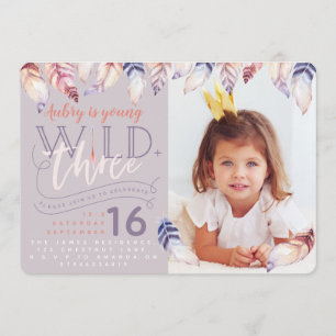 Young, wild and three photo birthday invitation. invitation