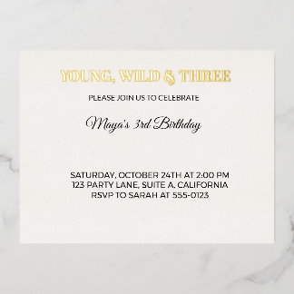 Young Wild and Three Retro 3rd Birthday Invitation