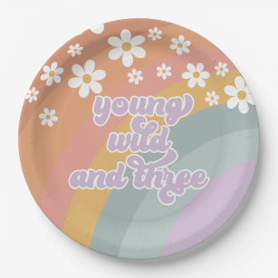 Young Wild and Three Retro Rainbow Paper Plate