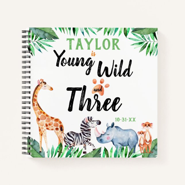 Young Wild And Three Safari 3rd Birthday Guest Notebook (Front)