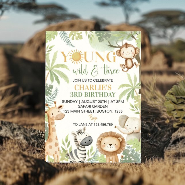 Young Wild and Three Safari Animals Birthday Invitation (Creator Uploaded)