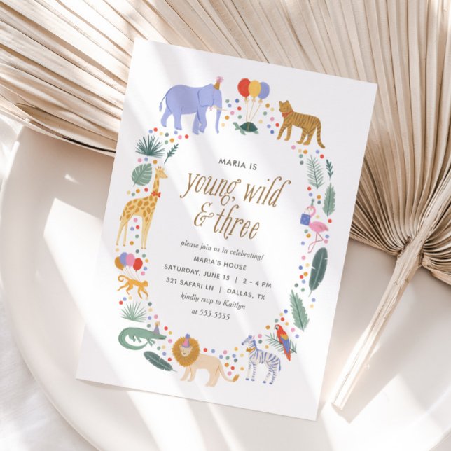 Young Wild and Three Safari Animals Birthday Party Invitation (Creator Uploaded)