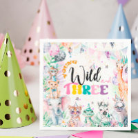 Young Wild and Three Safari Animals Girl Birthday