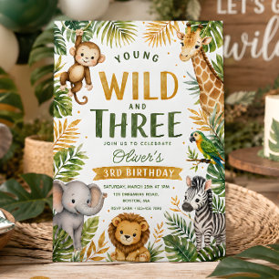 Young Wild and Three Safari Jungle 3rd Birthday Invitation