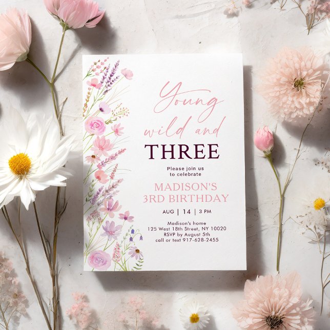 Young Wild and Three Wildflower Birthday Invitation (Creator Uploaded)