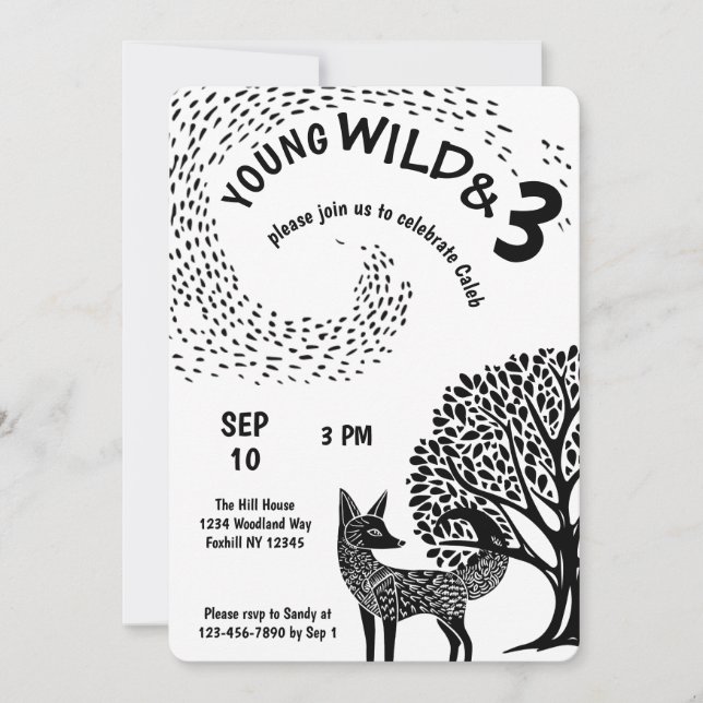 Young Wild and Three Woodland Fox  Invitation (Front)