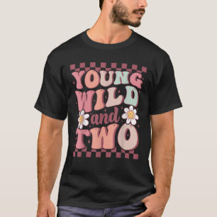 Young Wild And Two Cute Daisy Groovy 2nd Birthday  T-Shirt