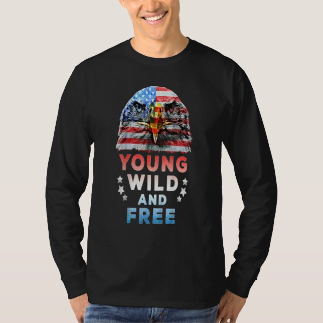 Young Wild Free American Patriotic 4th Of July Usa T-Shirt (Front)