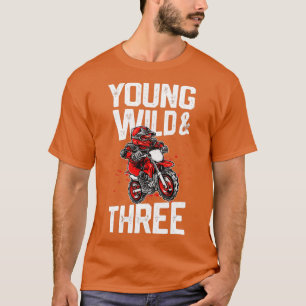 Young Wild Three 3 Year Old Dirt Bike Bday Party T-Shirt