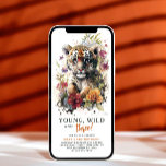 Young Wild Three 3rd Birthday Kids Cute Tiger Invitation<br><div class="desc">Young Wild Three 3rd Birthday Kids Cute Tiger Printable Instant Download Digital Einvitation Evite Invitation Invite features a cute watercolor tiger surrounded by wild flowers with the text "Young, wild and three!" in modern typography script. Perfect for kids third birthday party celebrations. Send in the mail or simply download the...</div>