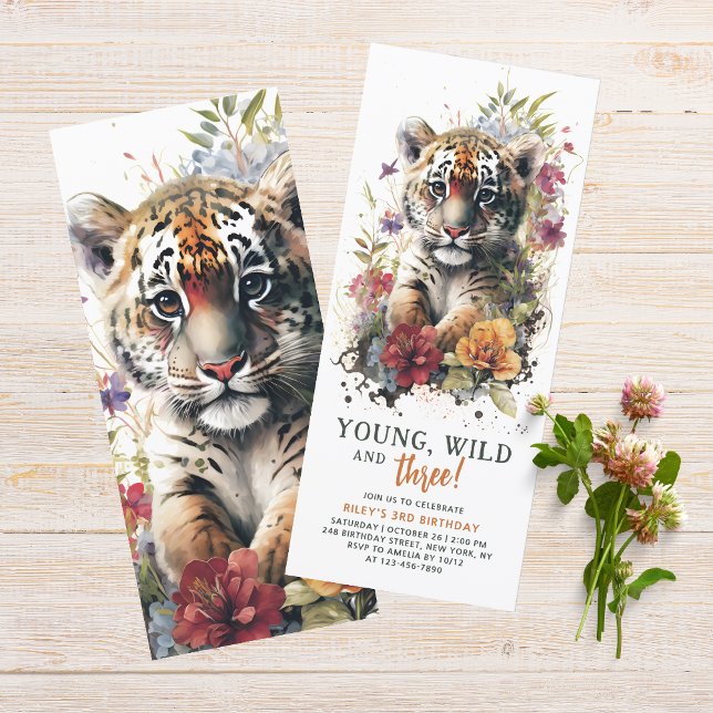 Young Wild Three 3rd Birthday Kids Cute Tiger Invitation (Creator Uploaded)
