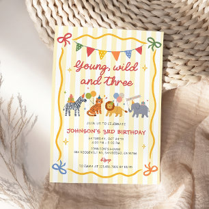 Young Wild & Three Animals 3rd Birthday Invitation