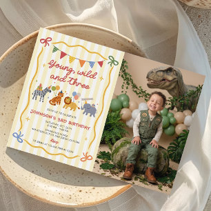 Young Wild & Three Animals 3rd Birthday photo Invitation