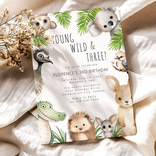 Young Wild & Three Aussie Animal Birthday Party Invitation (Creator Uploaded)