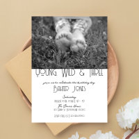 Young, Wild & Three | B-Day Photo Invite | B&W