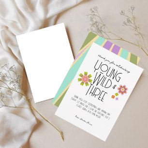 Young, Wild & Three B-Day Thank You Card Cools