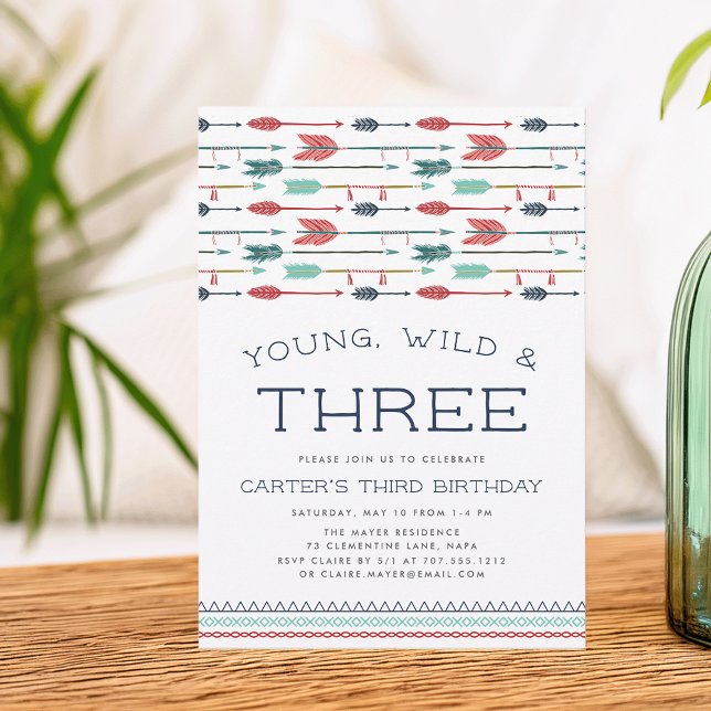 Young, Wild & Three Birthday Party Invitation (Creator Uploaded)