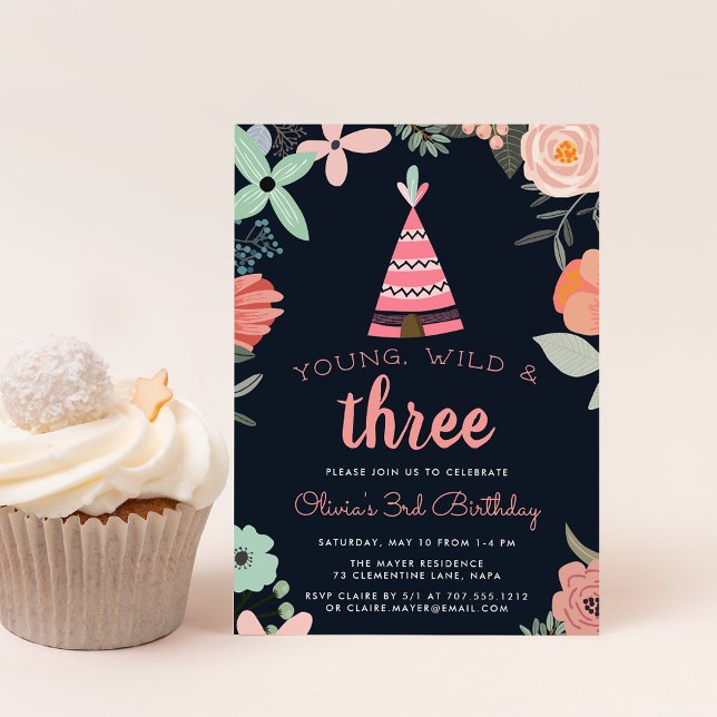 Young, Wild & Three Birthday Party Invitation (Creator Uploaded)