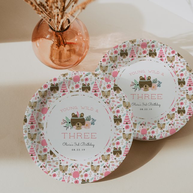 Young, Wild & Three Birthday Party Paper Plate (Creator Uploaded)