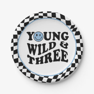 Young Wild & Three Blue Happy Smile 3rd Birthday Paper Plate
