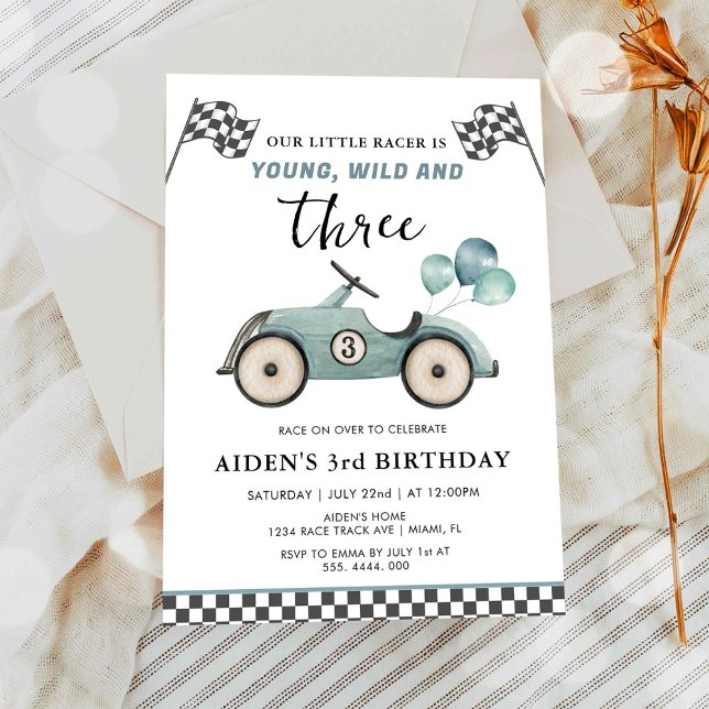 Young Wild & Three Boys Race Car Birthday Invitation (Creator Uploaded)