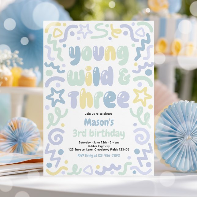 Young Wild & Three Confetti Balloon 3rd Birthday  Invitation (Creator Uploaded)