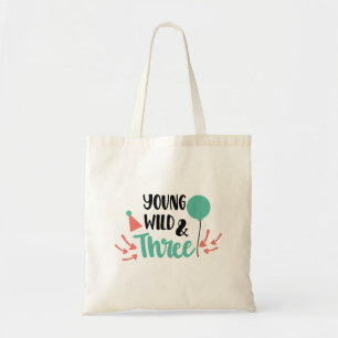 Young, Wild & Three – Cute 3rd Birthday Design Tote Bag