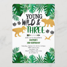 Young Wild & Three Dinosaur 3rd Birthday Invitatio