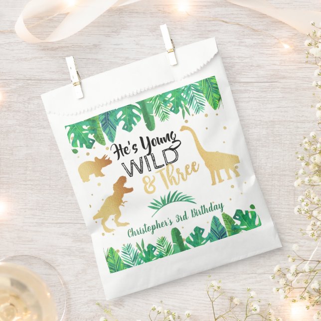 Young Wild & Three Dinosaur Boys Third Birthday Favour Bags (Clipped)
