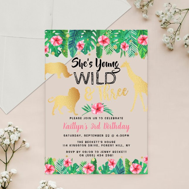 Young Wild & Three Girls 3rd Birthday Acrylic Invitations (Creator Uploaded)