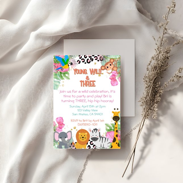 Young, Wild, & Three Girls Birthday Invitation (Creator Uploaded)
