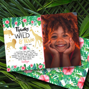 Young Wild & Three Girls Third Birthday Photo Thank You Card