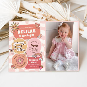 Young Wild & Three Groovy Daisy Birthday Photo Invitation