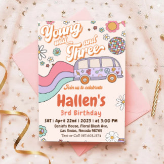 Young Wild & Three Groovy Rainbow 3rd Birthday Invitation