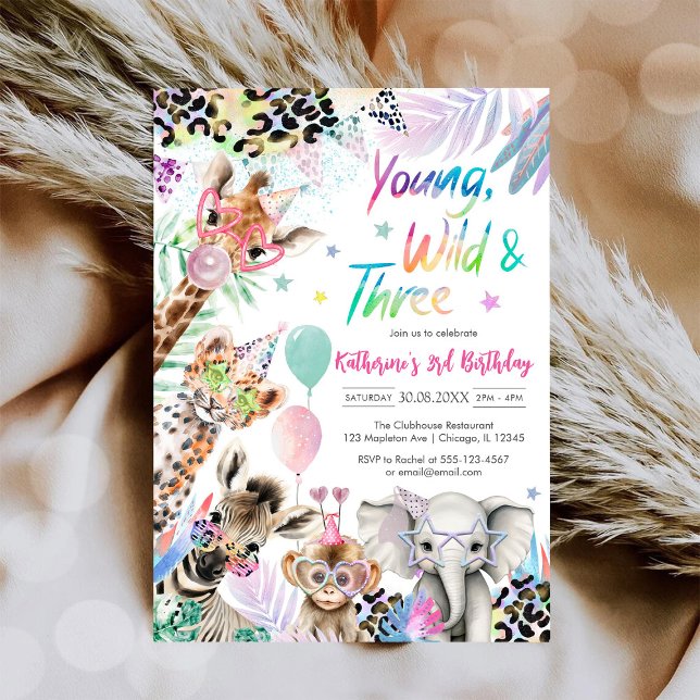 Young Wild & Three Jungle Safari 3rd Birthday Invitation (Creator Uploaded)