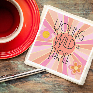 Young, Wild & Three Kid Birthday Napkin Pink