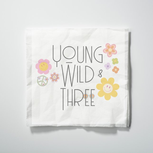 Young, Wild & Three | Kid Birthday Napkin | Smile (Creator Uploaded)