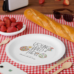 Young, Wild & Three Kid Birthday Plates Boho