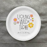 Young, Wild & Three | Kid Birthday Plates | Smile<br><div class="desc">Throwing your wild child a third birthday party? Add these paper tableware items to make sure the vibes are flowing 😎
Available in a variety of options   styles,  including plates and bowls!</div>