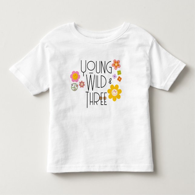 Young, Wild & Three | Kid Birthday T-Shirt | Smile (Front)