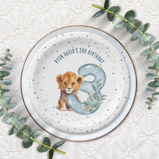 Young Wild Three Lion Third Birthday Paper Plates 