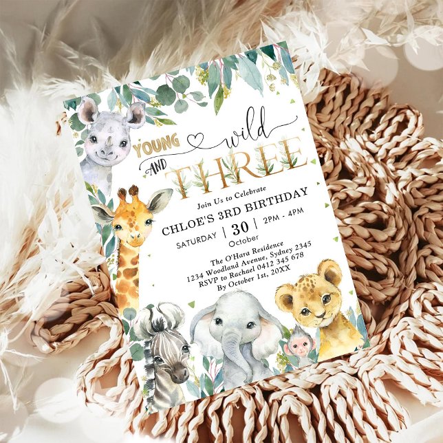 Young Wild & Three Party Animals Boy 3rd Birthday Invitation (Creator Uploaded)